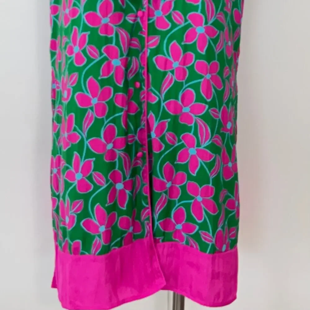 Kate Spade Floral Vines Sleep Shirt Pajama Lounge Dress Robe Kaftan Green/Pink M